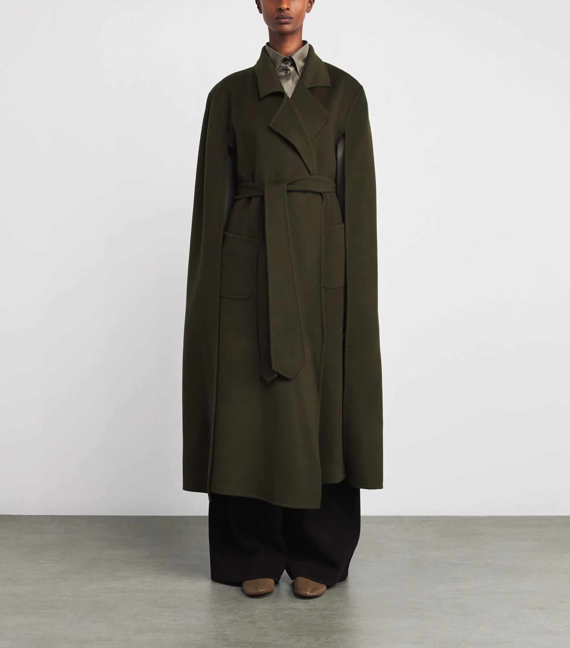 Wolk Morais Brown Cashmere On Set Cape Maxi Coat