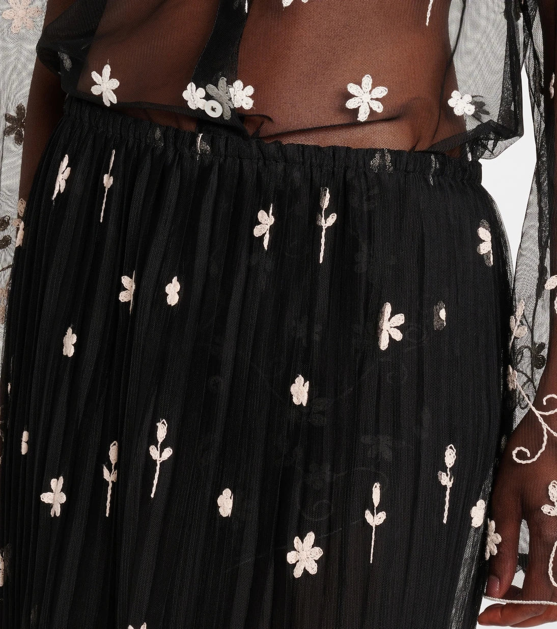 Toteme - Embroidered plissé tulle midi skirt