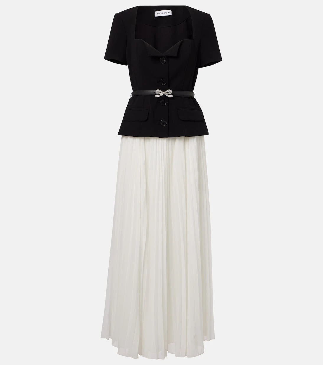 Self-Portrait - Belted pleated chiffon maxi dress