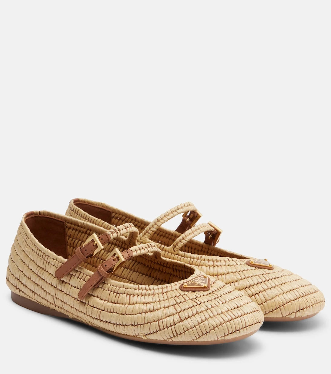 Prada - Crochet leather-trimmed Mary Jane flats