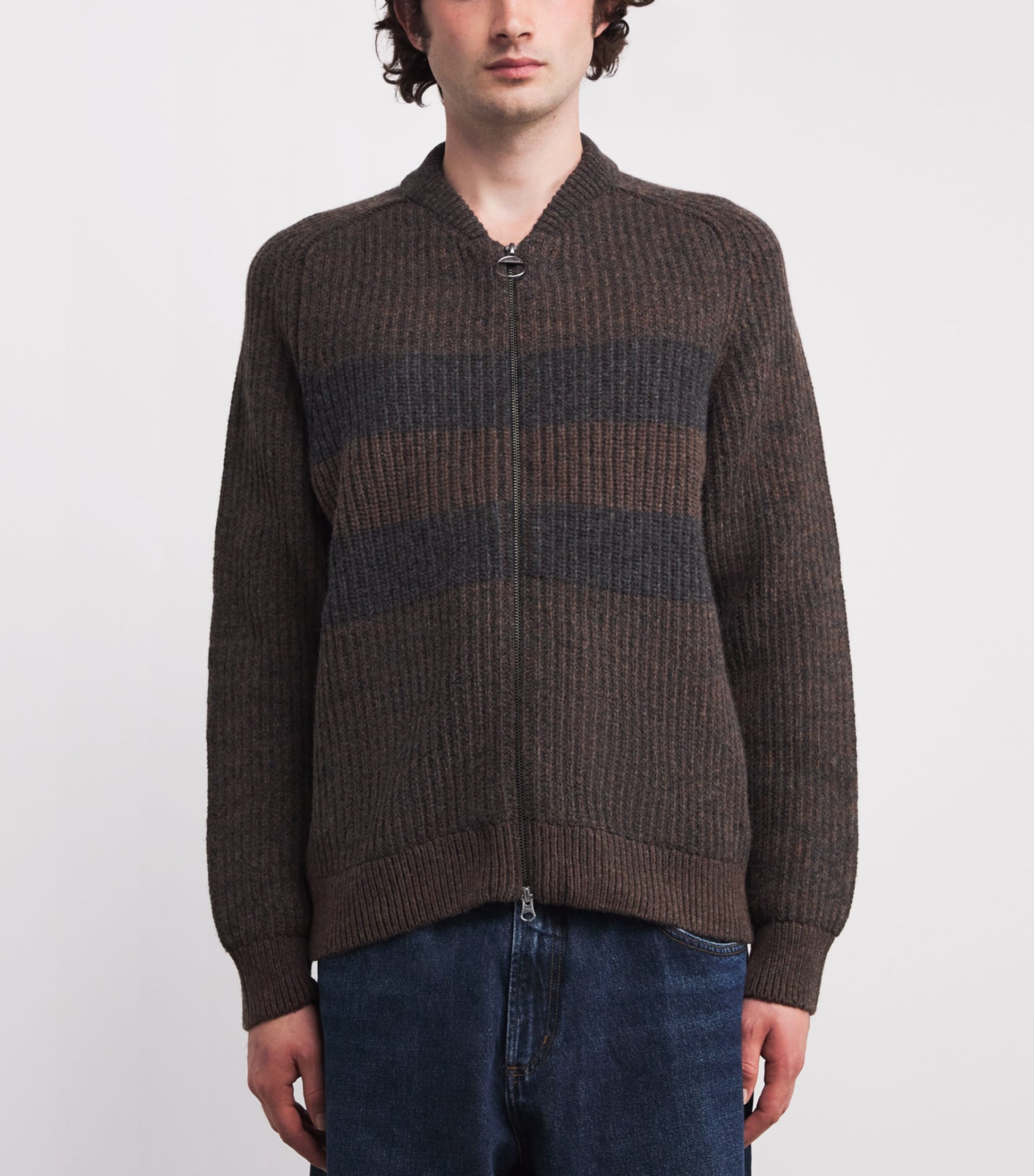 Barbour x Paul Smith Wool Stripe Zip-Up Cardigan RUSTIC