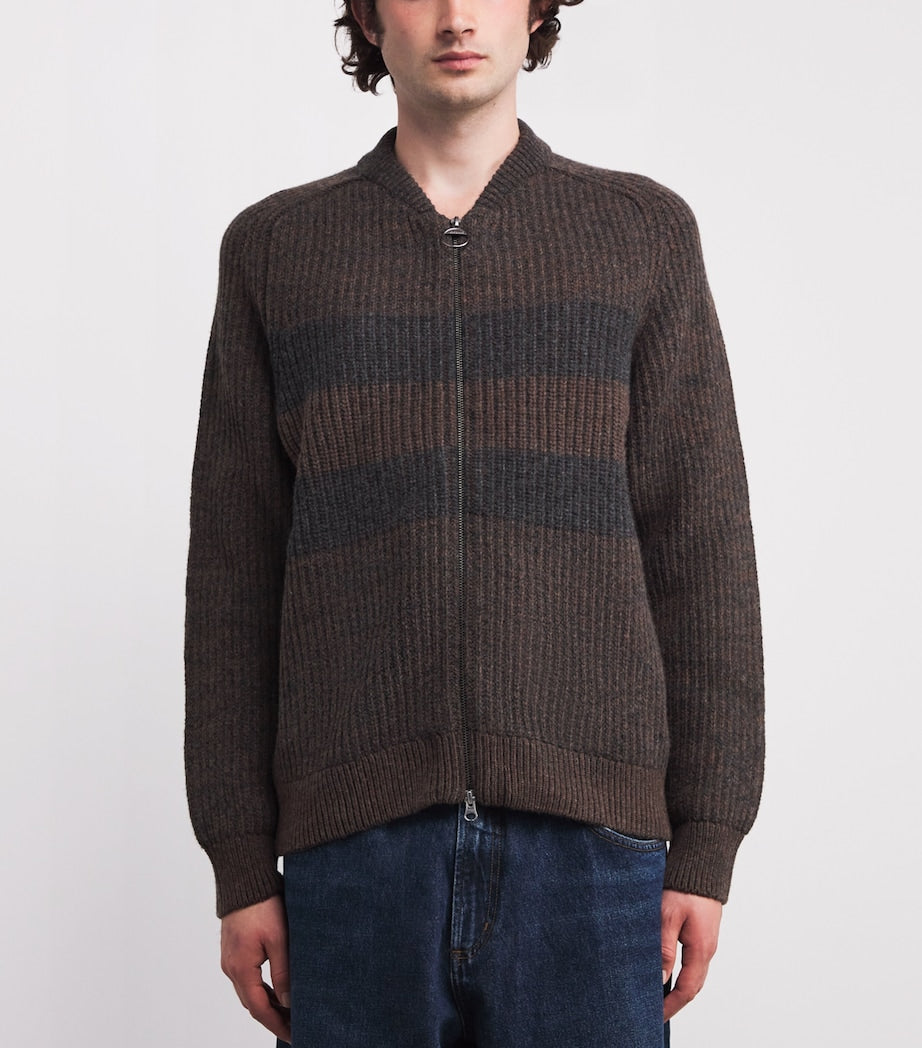 Barbour x Paul Smith Wool Stripe Zip-Up Cardigan RUSTIC