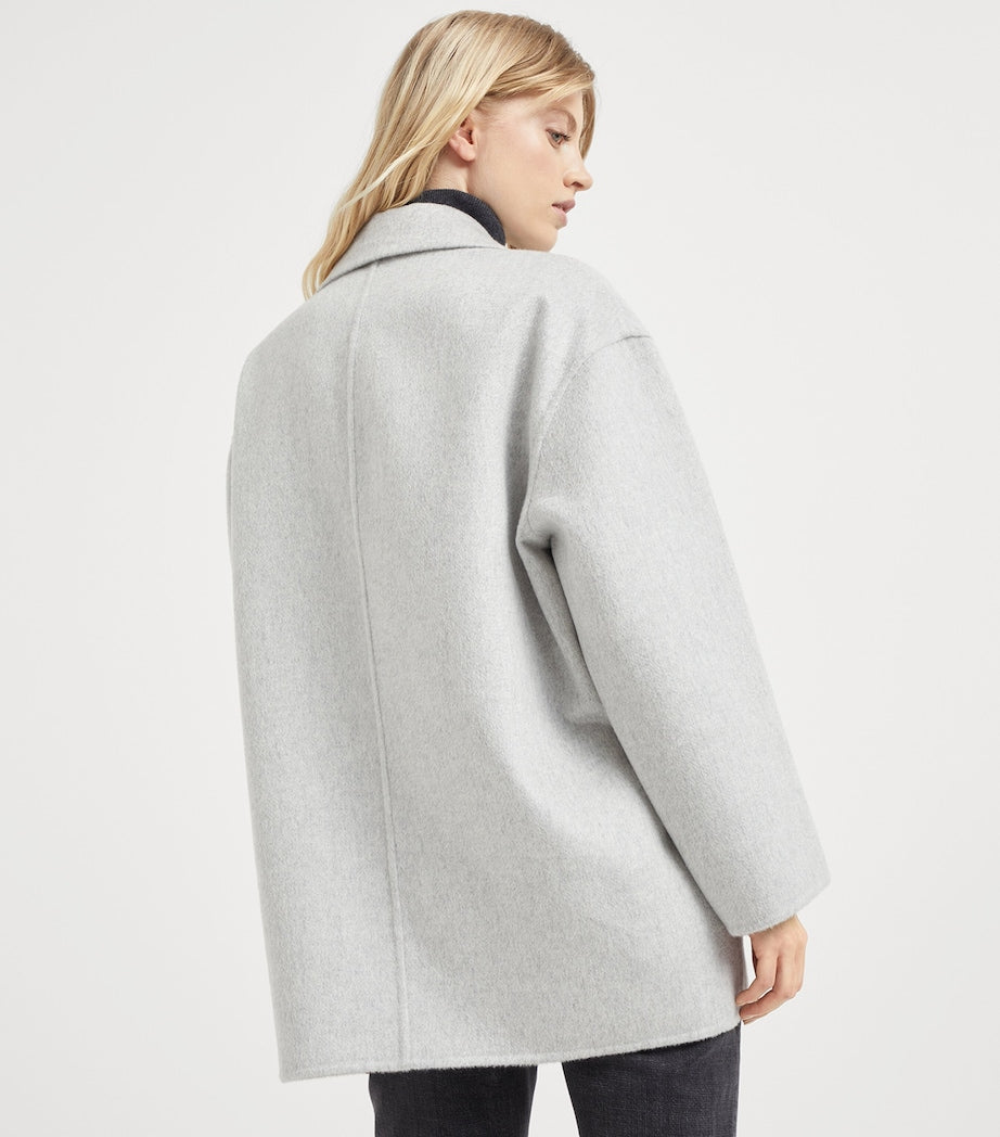 Brunello Cucinelli Grey Cashmere Double-Breasted Peacoat