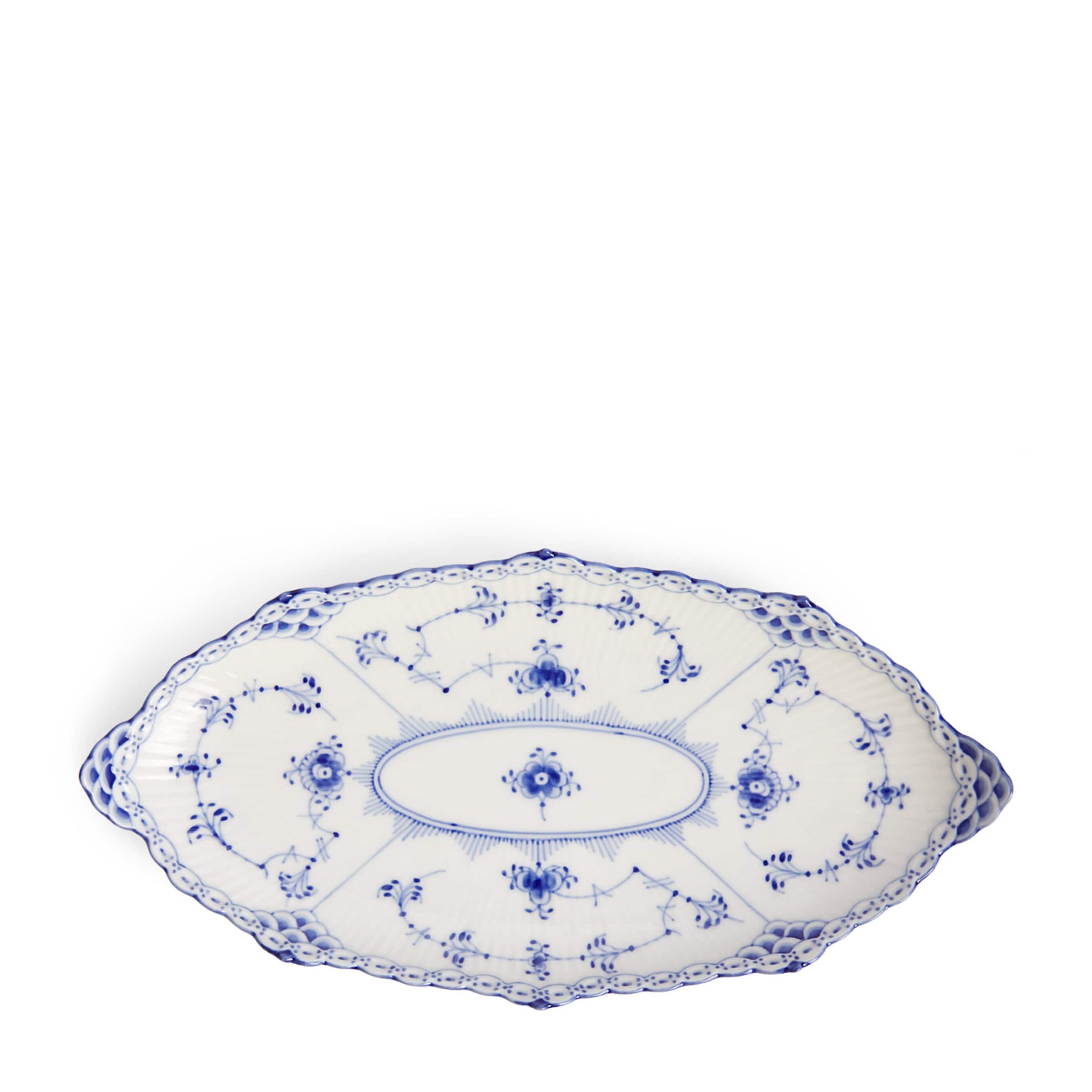 Blue Fluted Half Lace Oval Dish (24.5cm)