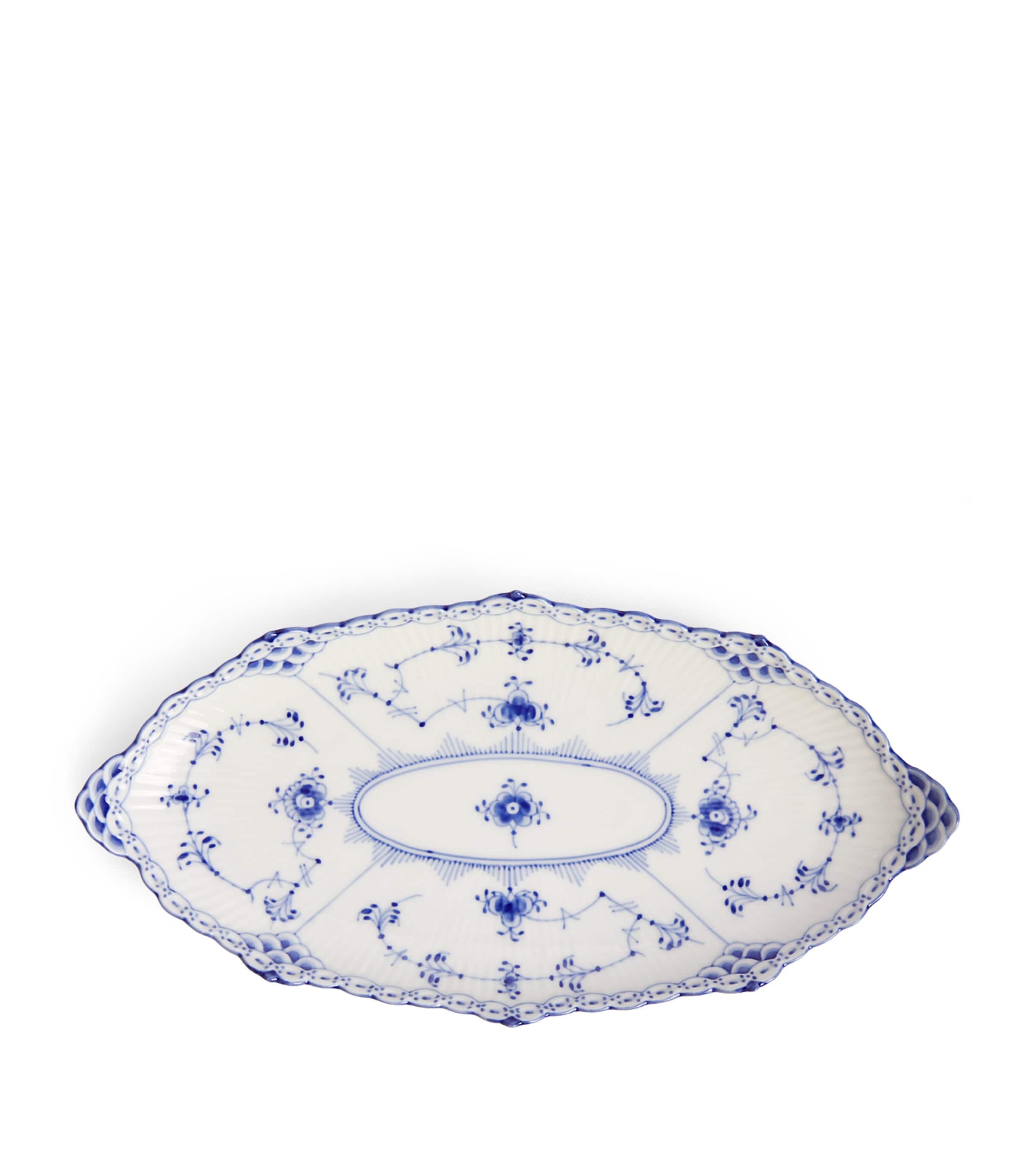 Blue Fluted Half Lace Oval Dish (24.5cm)