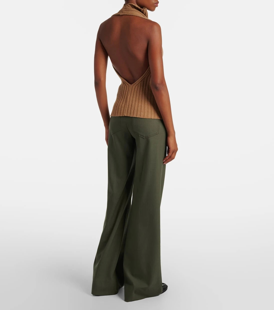 Victoria Beckham - Draped ribbed-knit wool-blend top