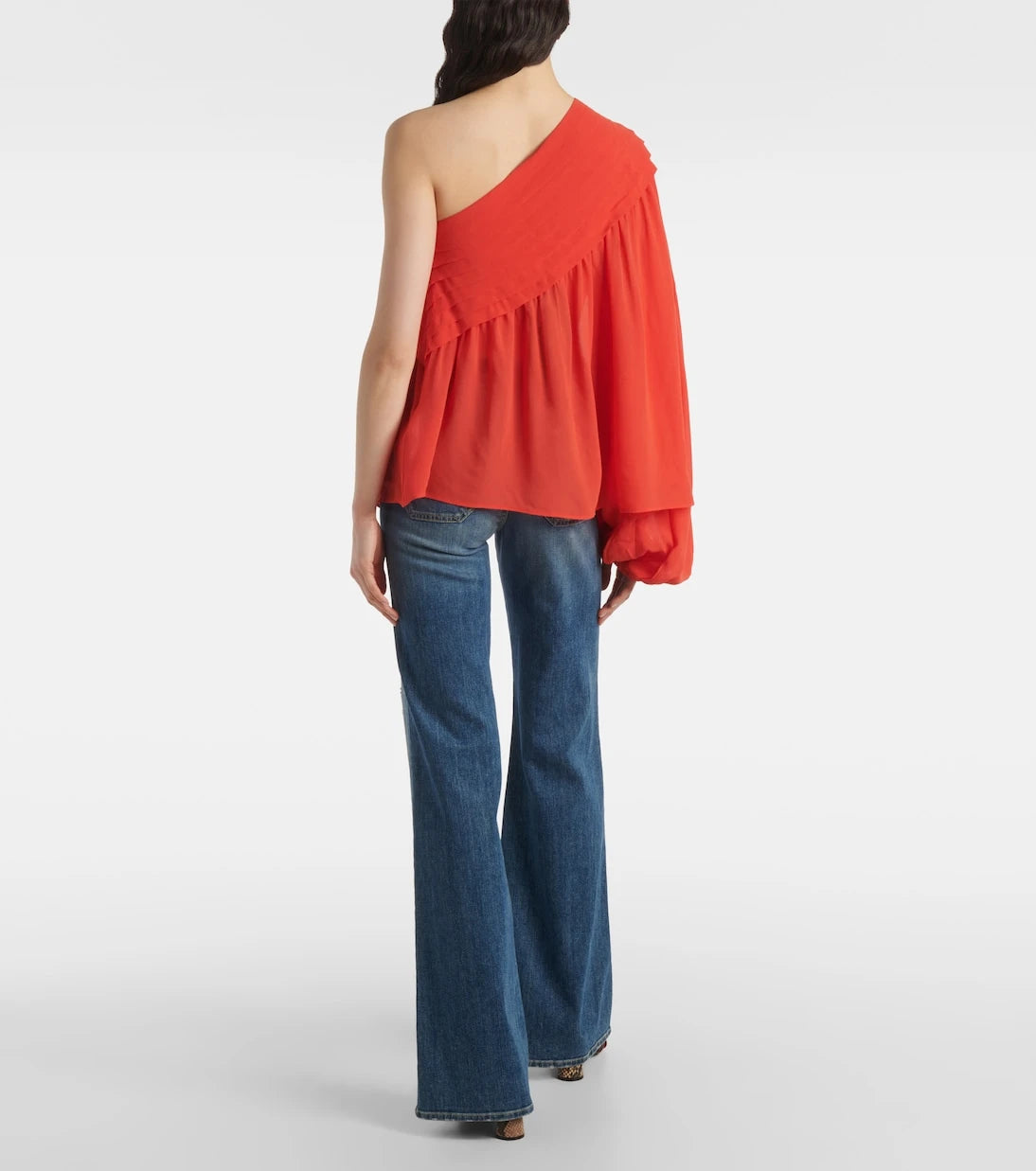 Farm Rio - Floral-appliqué one-shoulder top