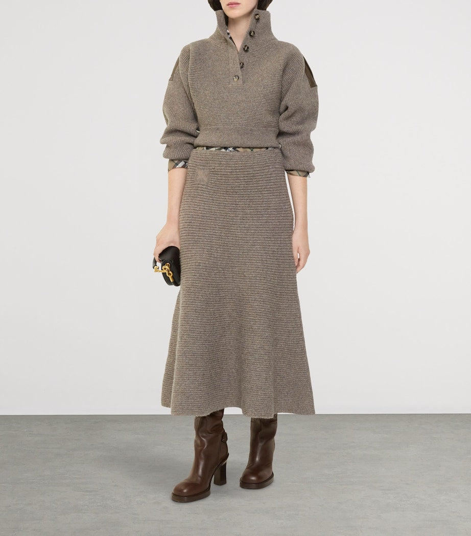 Burberry Wool-Blend Rib-Knit Midi Skirt