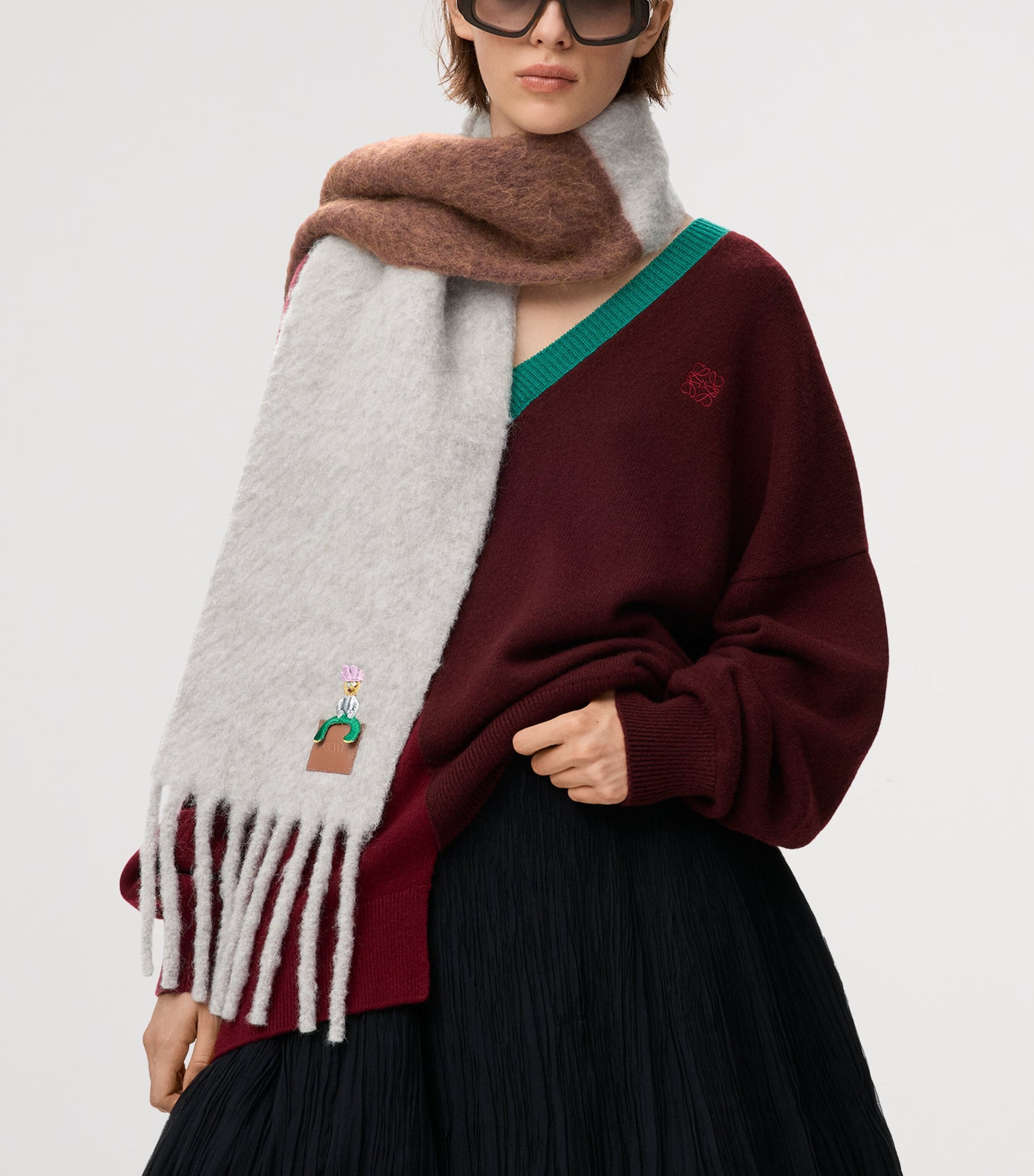 LOEWE Grey Alpaca-Blend Embroidered Scarf