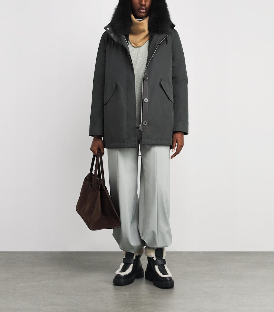 Beige Fox-Rabbit Blended-Cotton Parka (85cm)