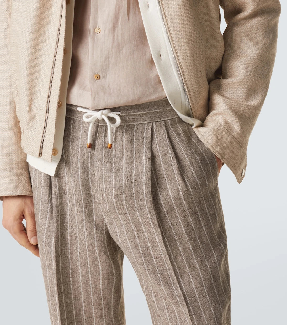 Brunello Cucinelli - Chalk stripe linen twill tapered pants