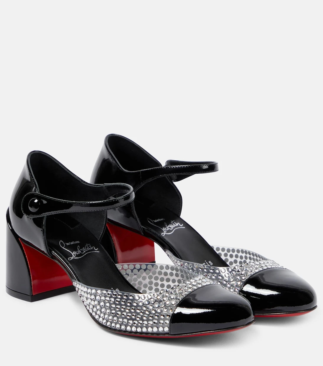 Christian Louboutin - Crystal-embellished patent leather pumps