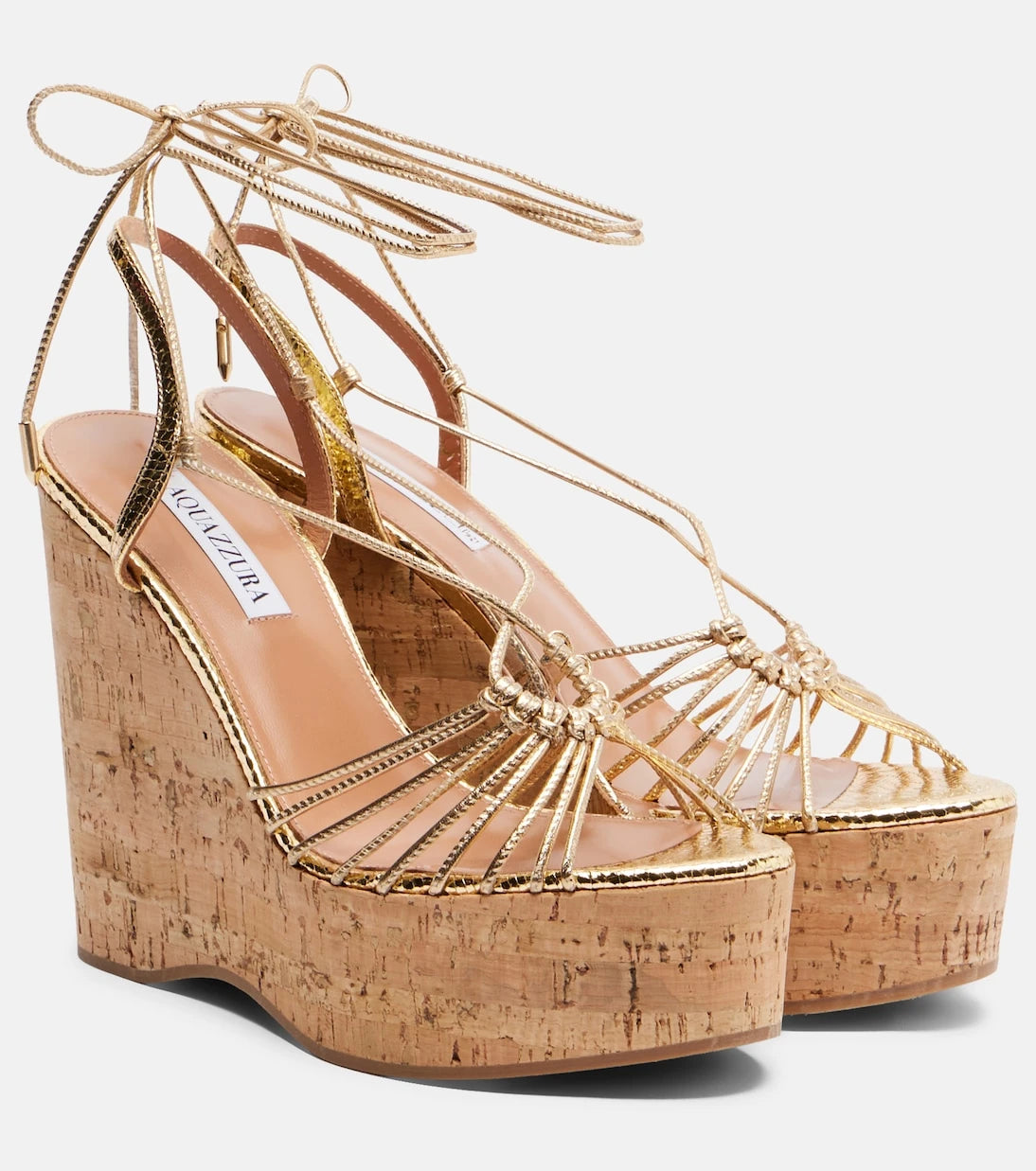 Aquazzura - Ritmo metallic leather wedge sandals
