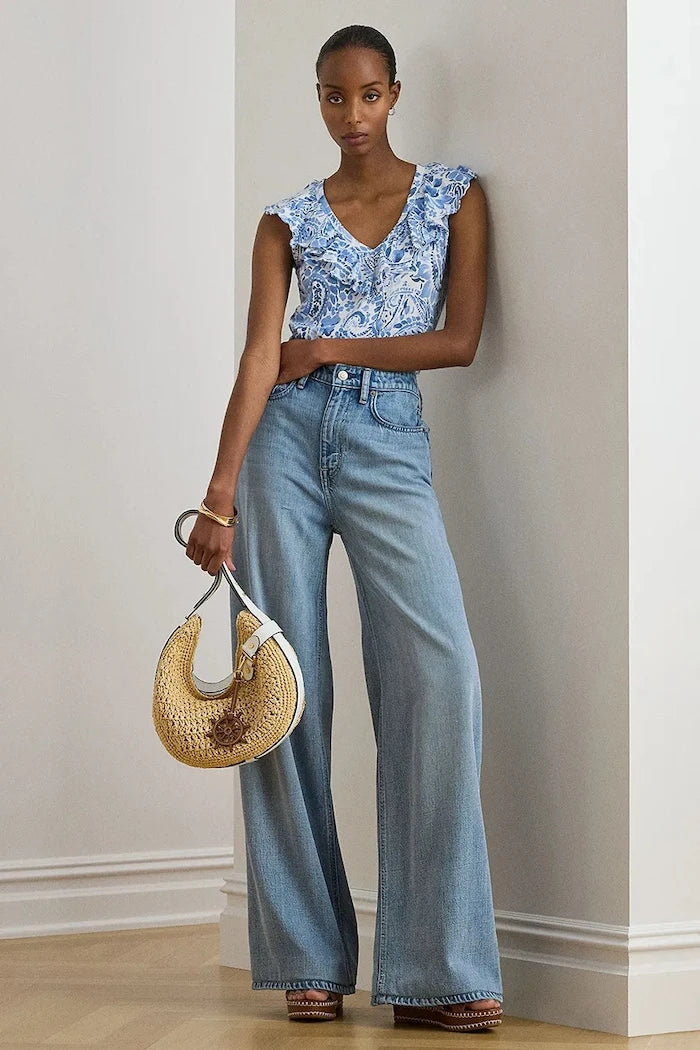 Lauren Ralph Lauren pamuklu volanlı kadın bluz