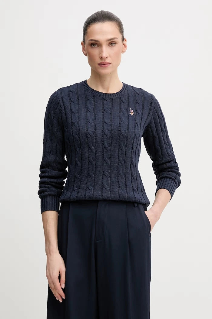 U.S. Polo Assn. Kadın Pamuklu Kazak CREW NECK CABLE