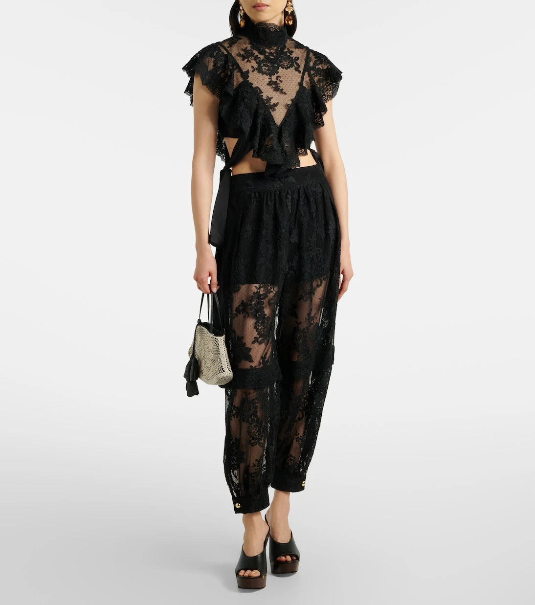 Zimmermann - Luna fırfırlı dantel crop top