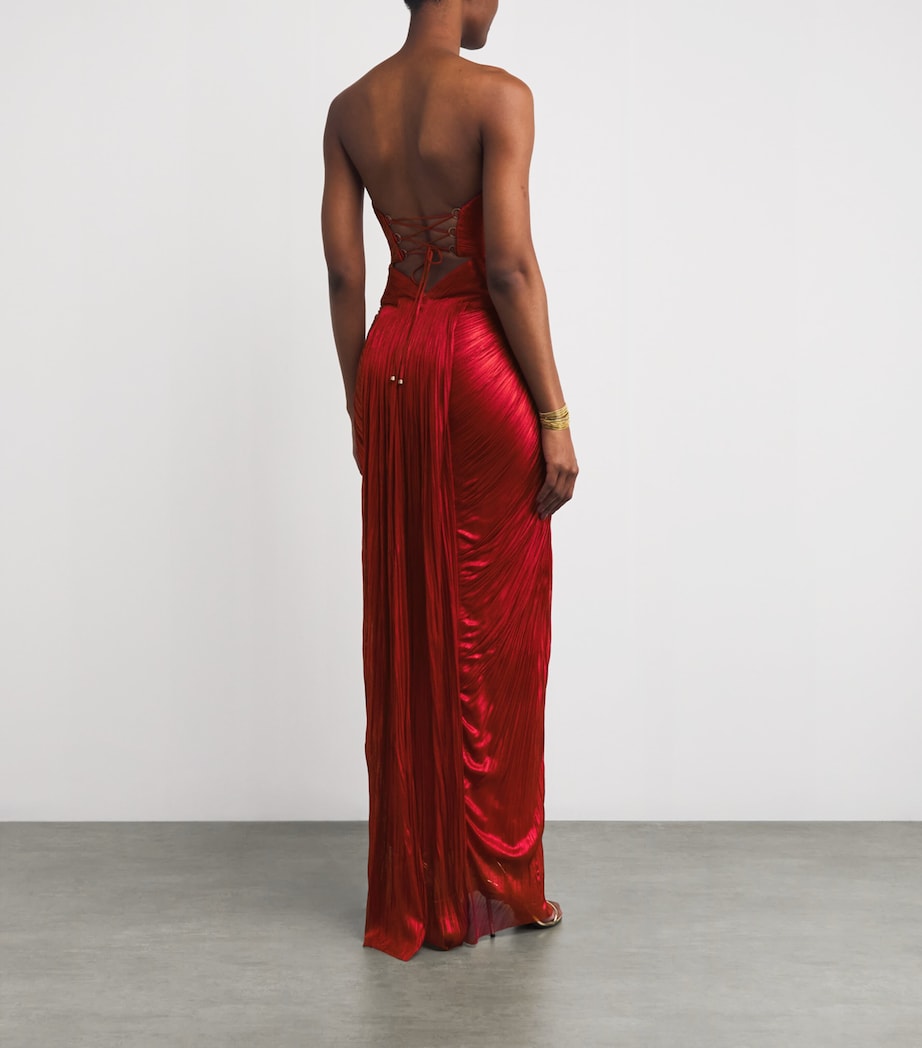 Red Silk Plissé Noor Gown