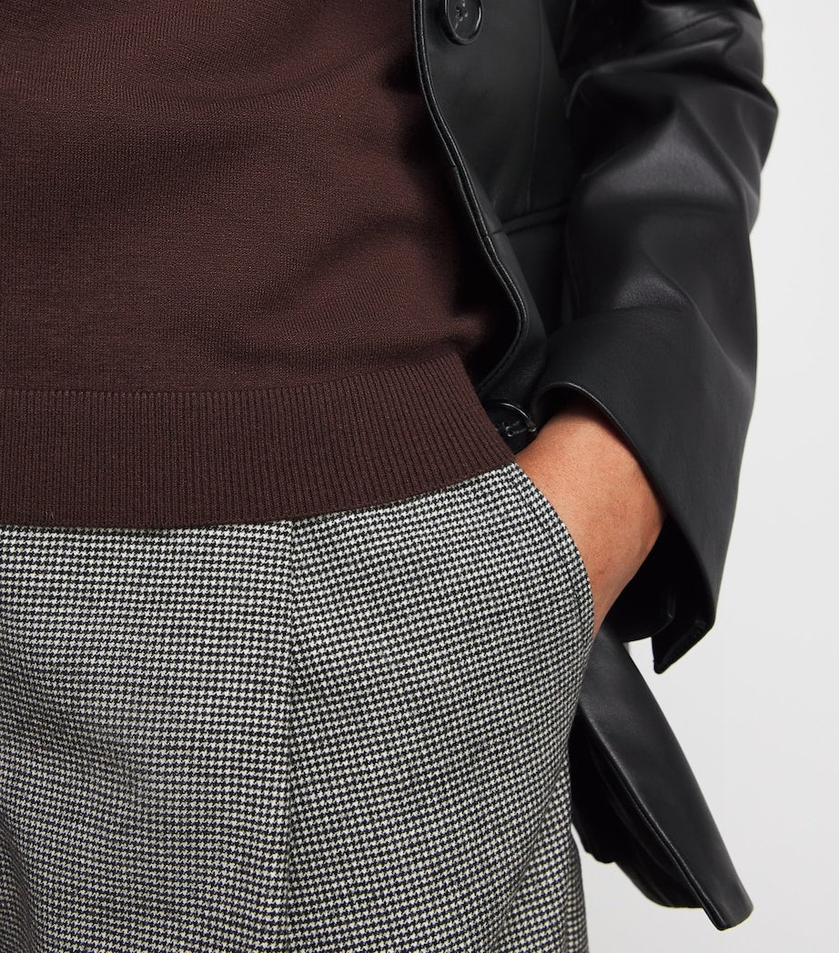 Virgin Wool Houndstooth Tailored Trousers BLACK