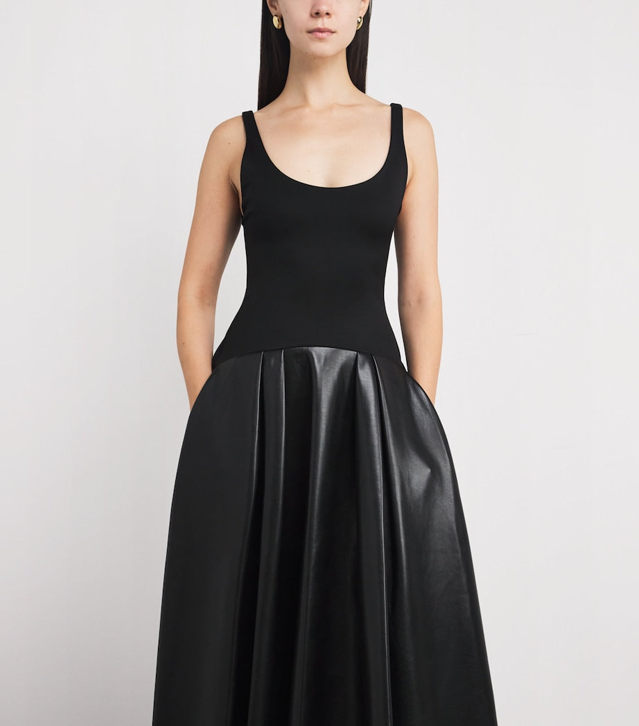 Alice+Olivia Black Scuba-Faux Leather Adley Dress
