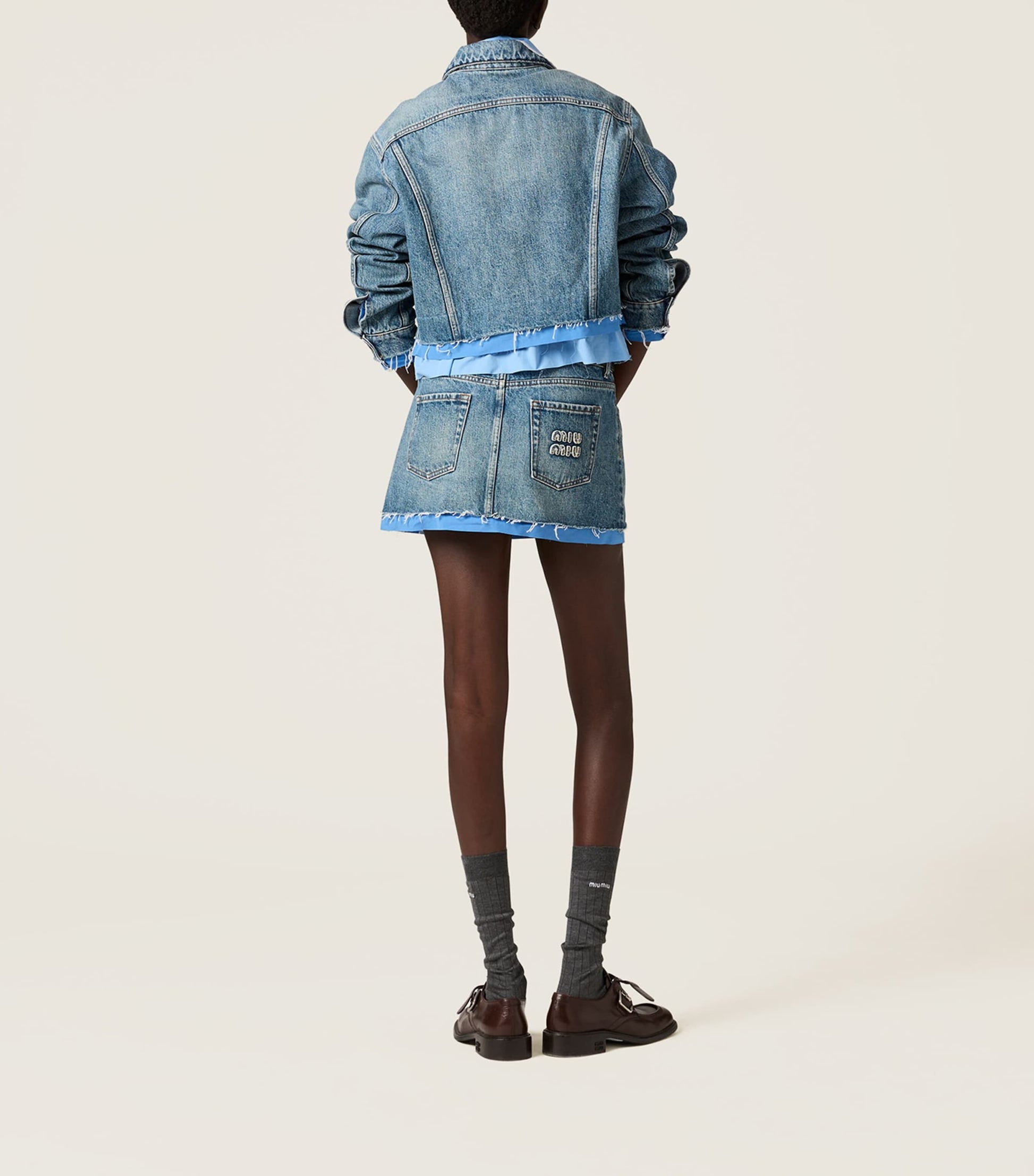 Turquoise Poplin-Hem Denim Skirt