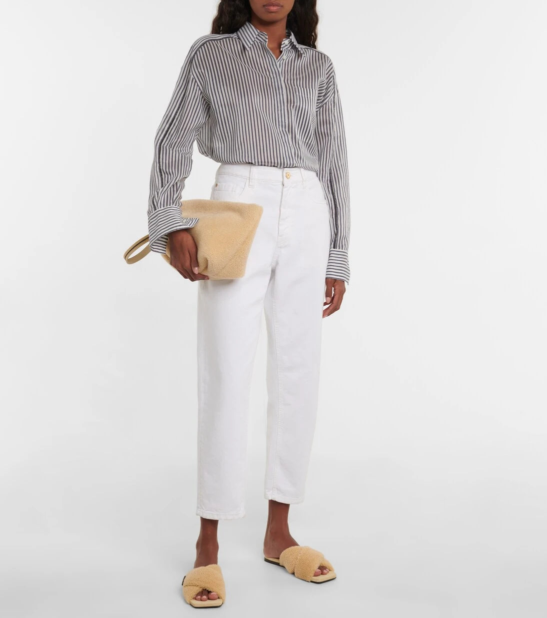 Brunello Cucinelli - Embellished shearling slides