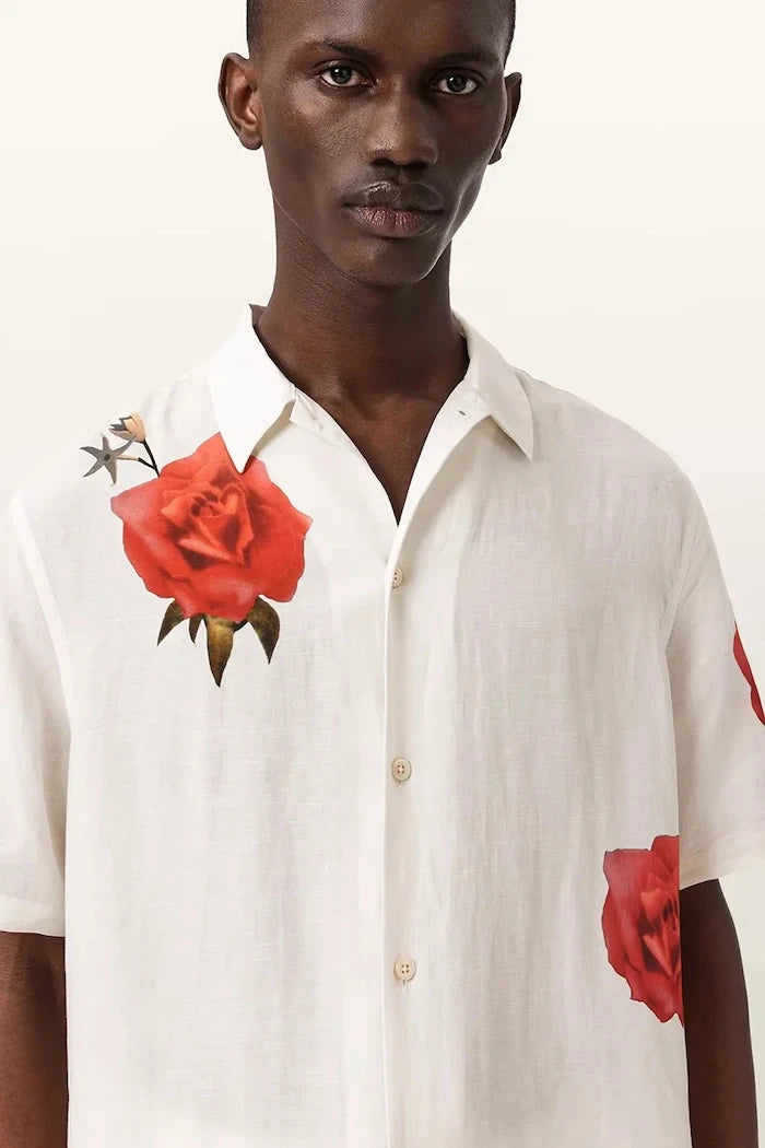 AllSaints риза мъжка с лен FLEUR