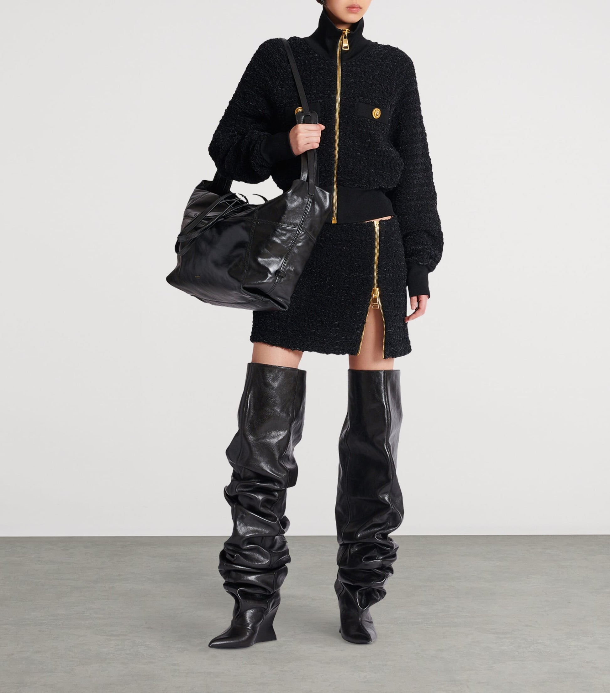 Balmain Black Tweed Bomber Jacket