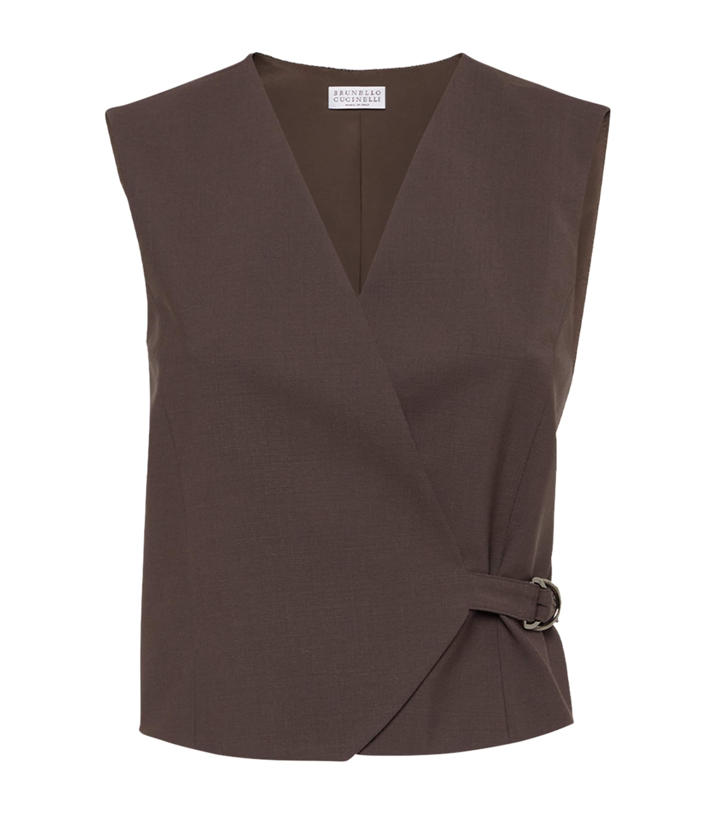 Brunello Cucinelli Brown Tropical Luxury Wool Vest