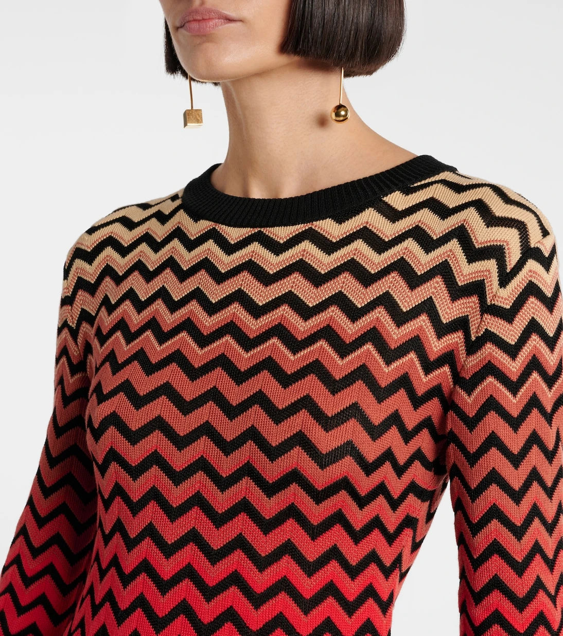 Missoni - فستان قصير من مزيج قطن بنقشة الزيك زاك المتدرجة
