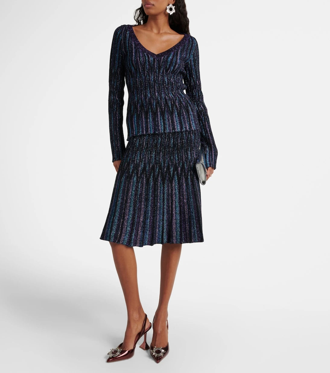 Missoni - تنورة ميدي بكسرات من قماش اللاميه