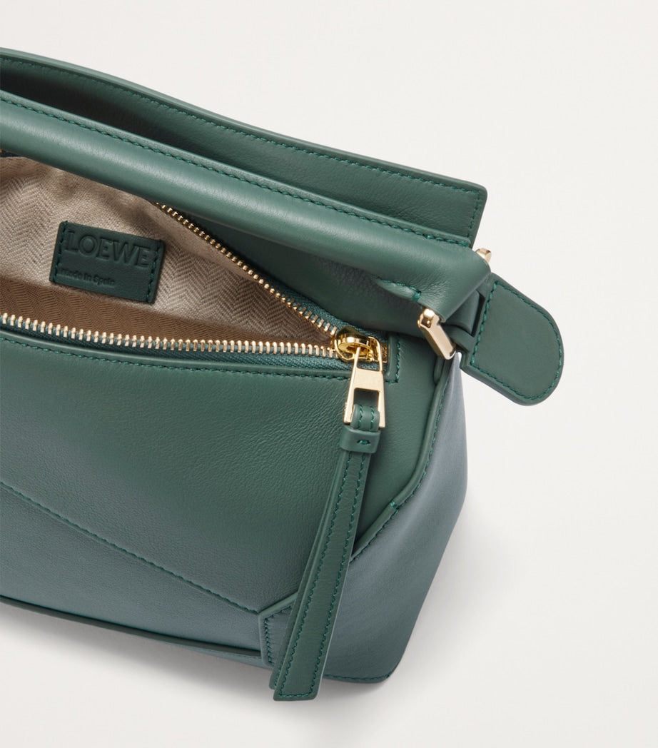 LOEWE Green Small Leather Puzzle Edge Top-Handle Bag