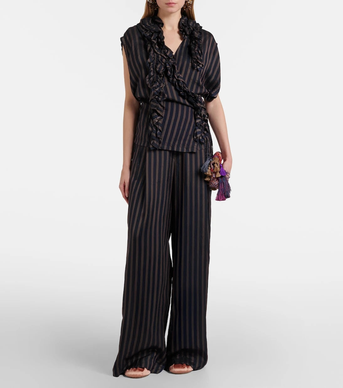 Dries Van Noten - Fırfırlı çizgili bluz