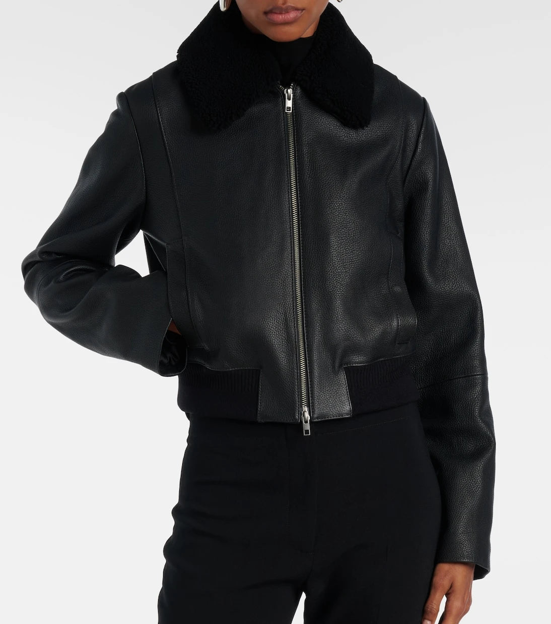 Vince - Shearling-trimmed leather jacket