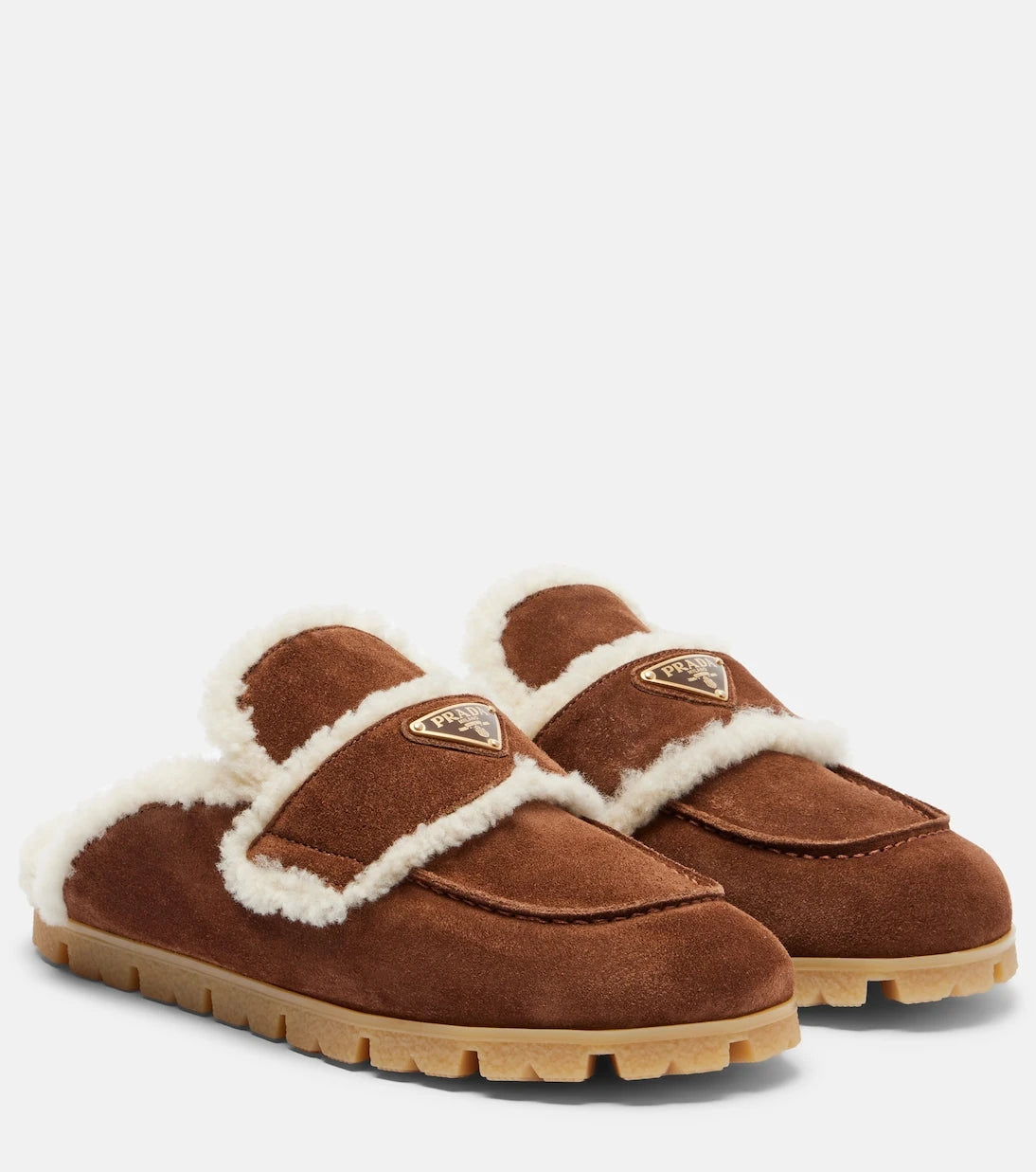 Prada - Shearling-lined suede mules