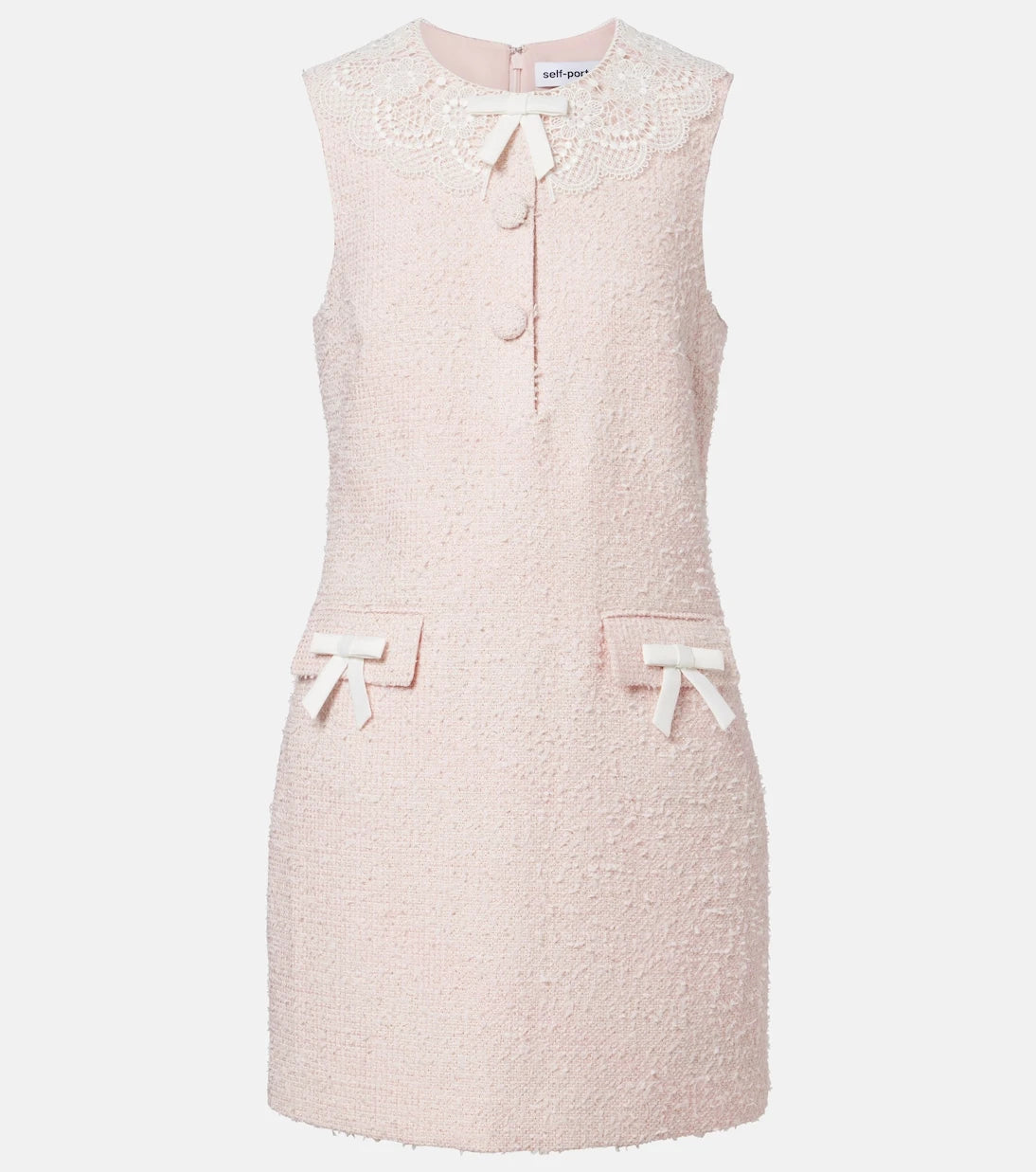 Self-Portrait - Lace-trimmed bouclé minidress
