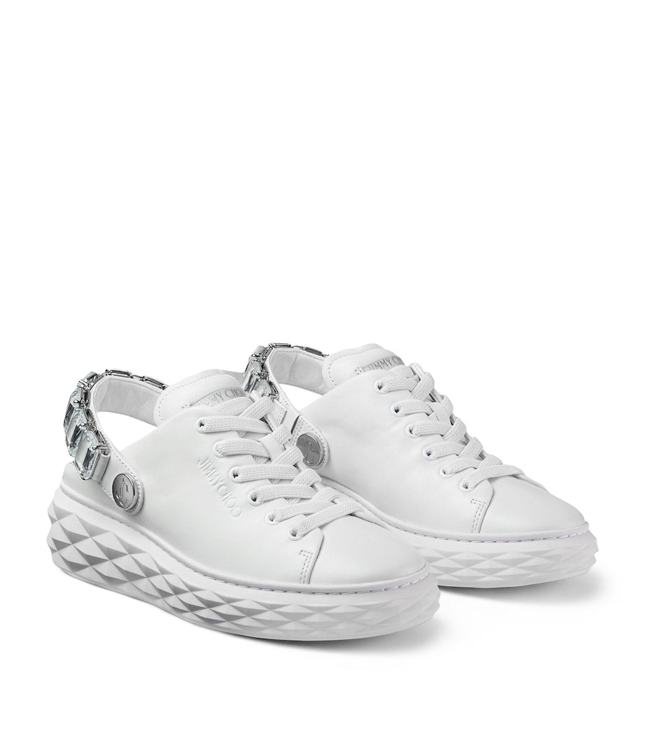 Jimmy Choo White Leather Diamond Sling Sneakers