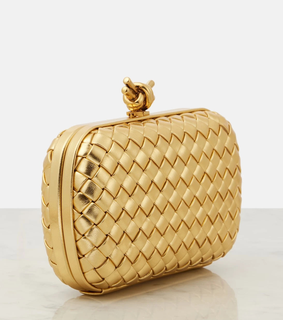 Bottega Veneta - Knot Intreccio metallic leather clutch