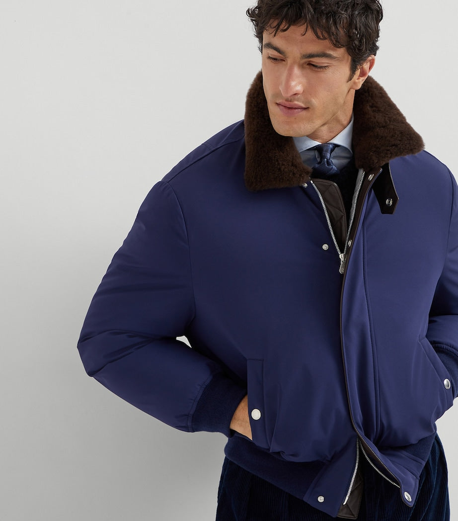 Brunello Cucinelli Blue Down-Filled Bomber Jacket