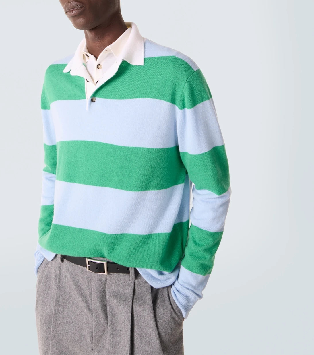 Allude - Striped wool and cashmere polo sweater
