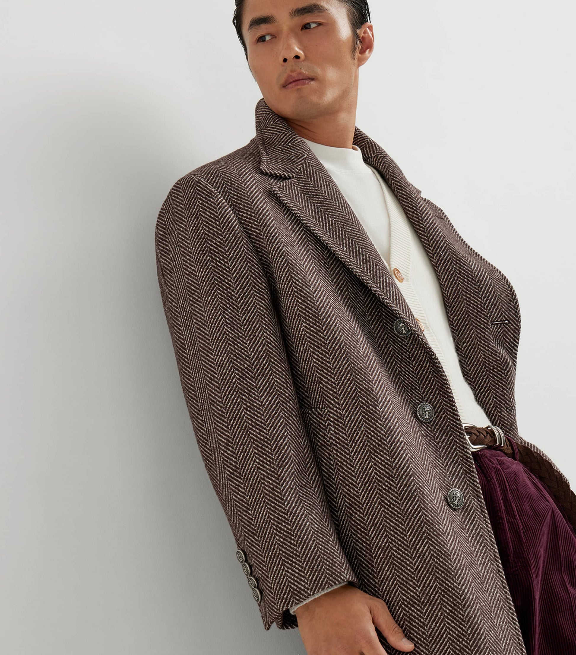 Cashmere-Silk Chevron Overcoat