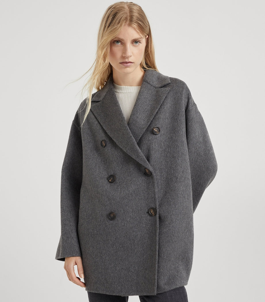 Brunello Cucinelli Grey Cashmere Double-Breasted Peacoat