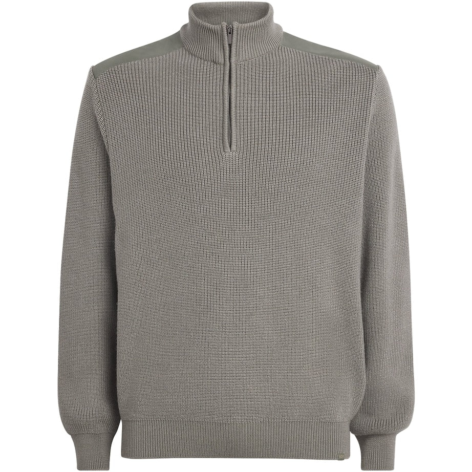 Paul & Shark Green Virgin Wool-Silk Quarter-Zip Sweater