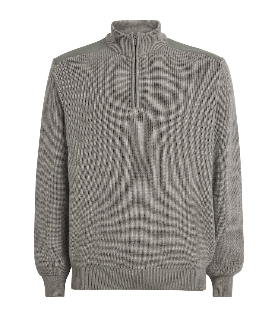 Paul & Shark Green Virgin Wool-Silk Quarter-Zip Sweater