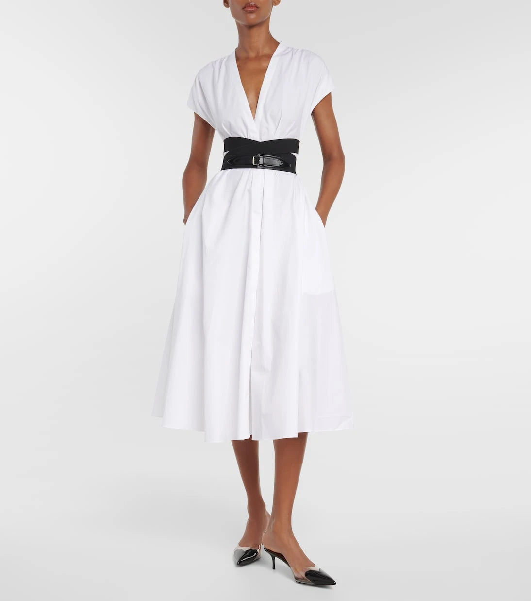 Alaïa - Belted cotton poplin midi dress