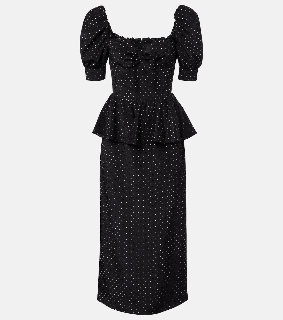 Alessandra Rich - Polka-dot peplum silk midi dress