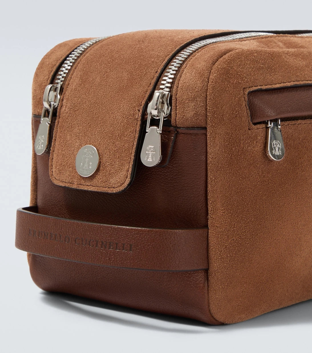 Brunello Cucinelli - Leather-trimmed suede toiletry bag