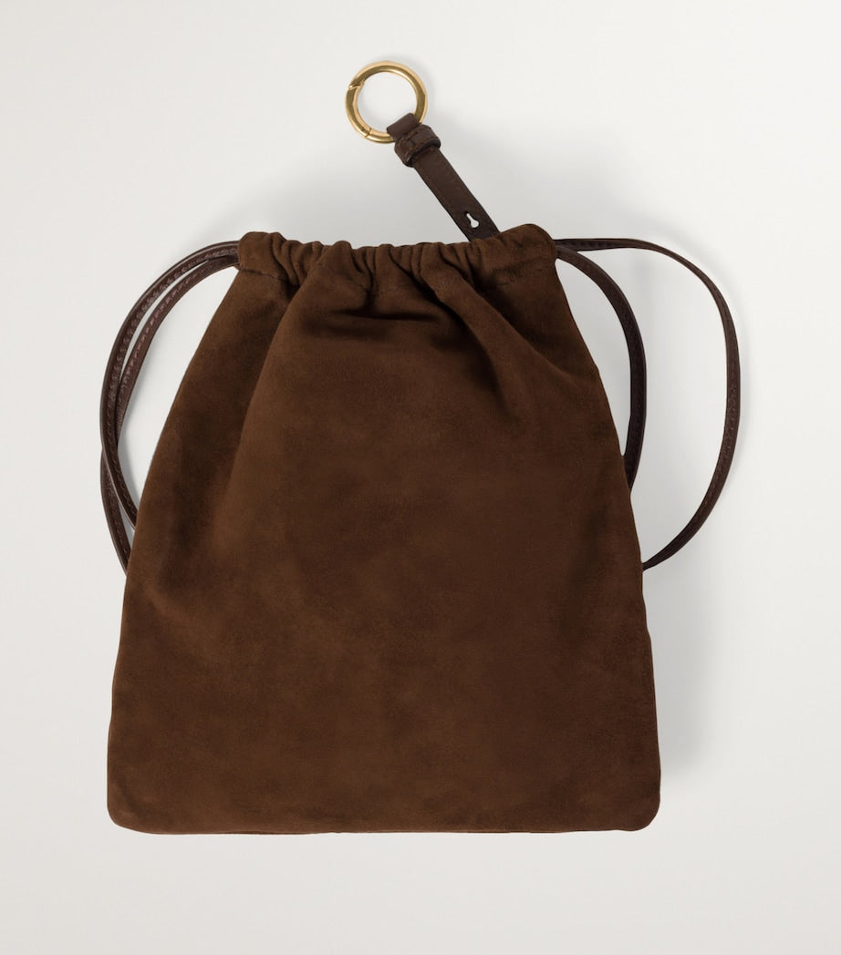 Brown Suede Drawstring Pouch