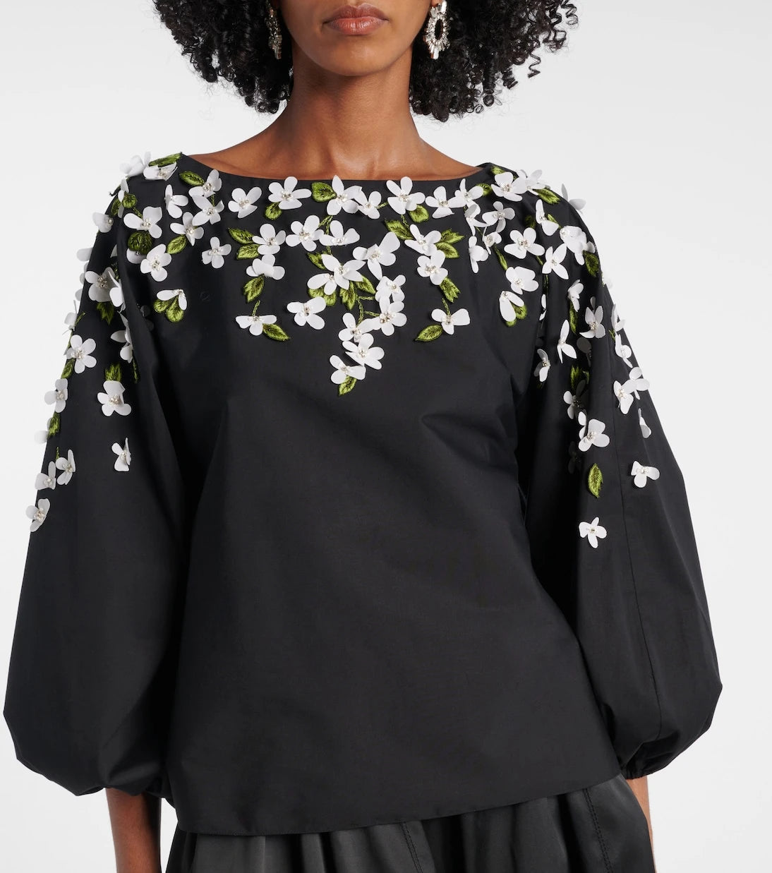 Carolina Herrera - Floral-appliqué cotton-blend top