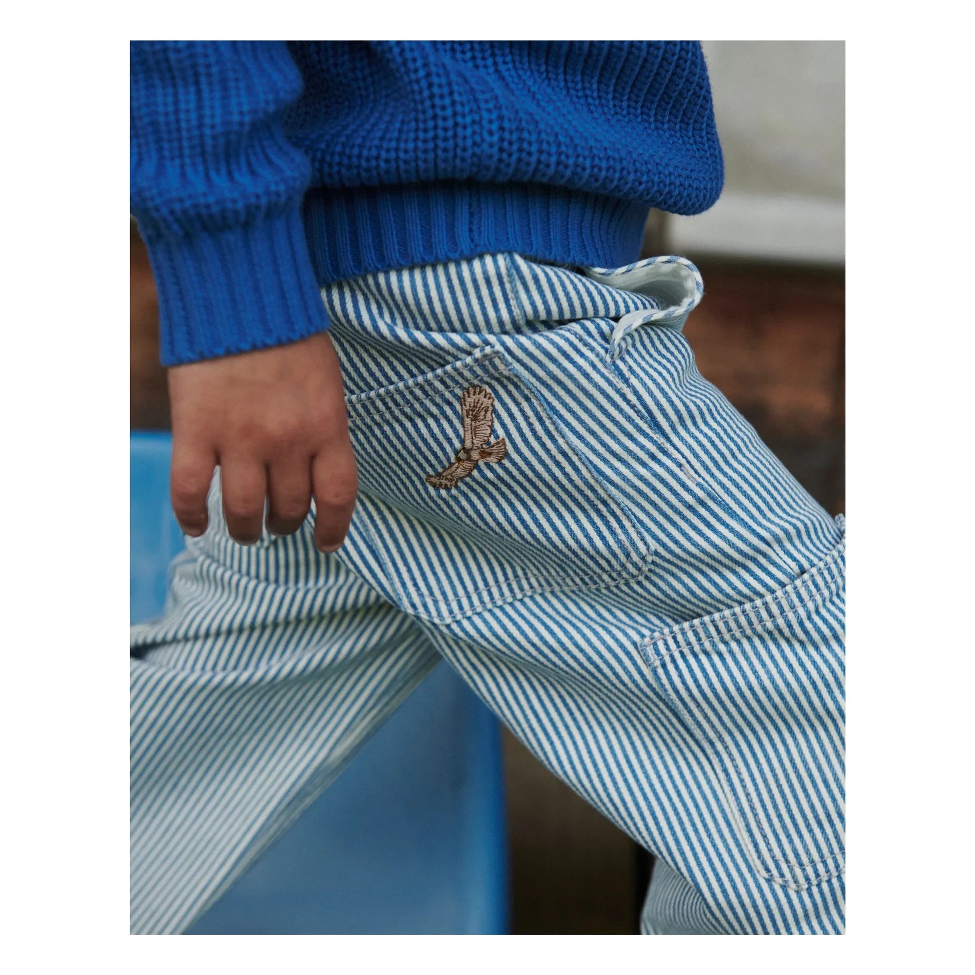 Copenhagen Colors - Striped Organic Cotton Twill Cargo Pants | Blue