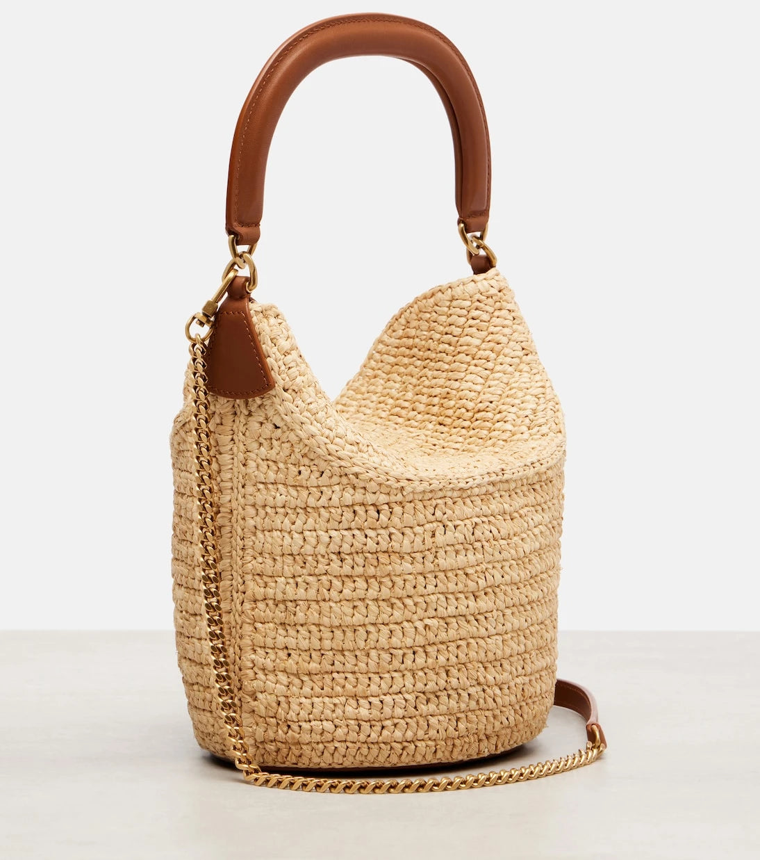 Saint Laurent - Gaby leather-trimmed raffia bucket bag